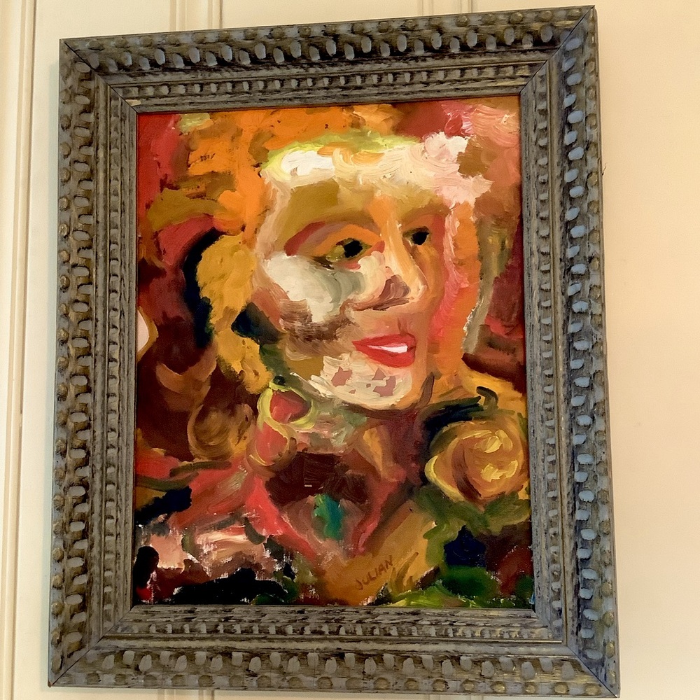 Vintage 1967 MCM Woman Portrait Oil Painting Vibrant Colors Emma Julian
